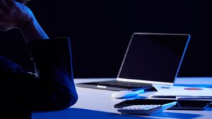 Business founder working methodically late at night building long-term strategy